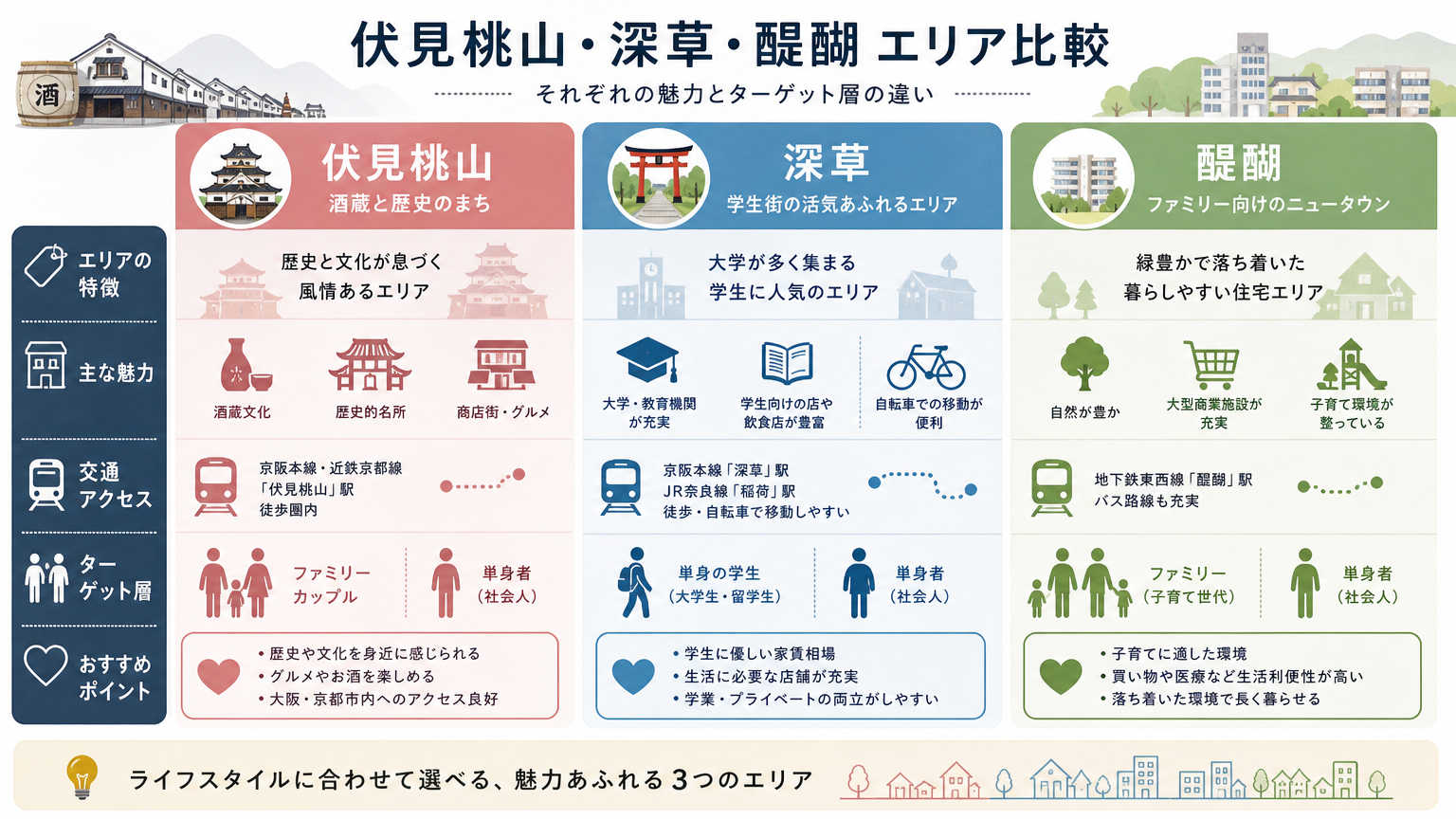 伏見区のエリア別暮らし方の具体例
