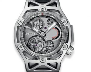 The luxury copy Hublot MP Techframe 408.JW.0123.RX watches are made from 18k white gold.