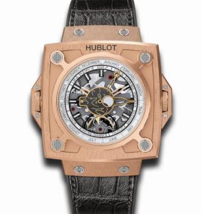 The luxury fake Hublot MP 908.OX.1010.GR watches have skeleton dials.
