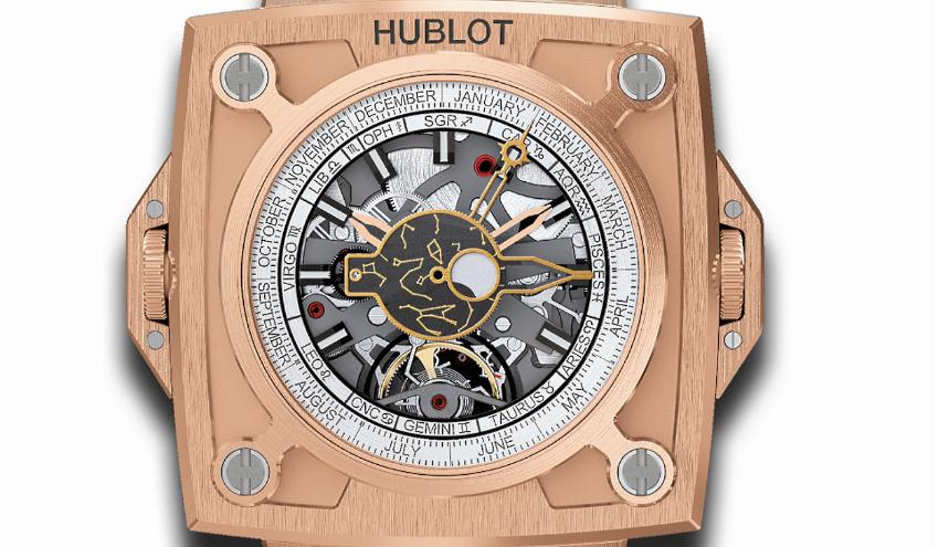 The 45 mm replica Hublot MP 908.OX.1010.GR watches have skeleton dials.